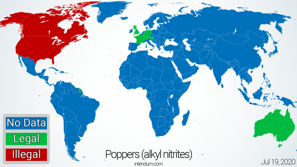 Legal status of poppers across the world (map)